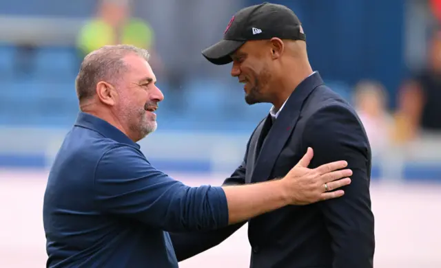 Kompany and Postecoglou exchange pleasantries at Turf Moor.