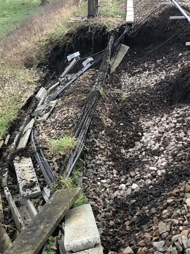 Landslip at railway embankment at Arlesey railway station