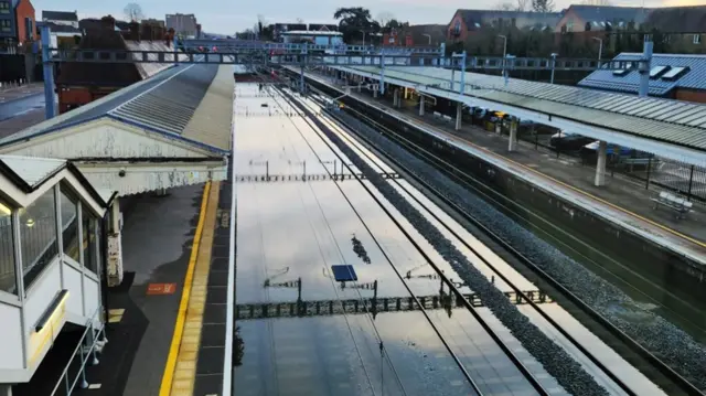 Flood water on the train tracks