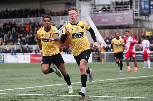 Sam Corne of Maidstone United celebrates scoring