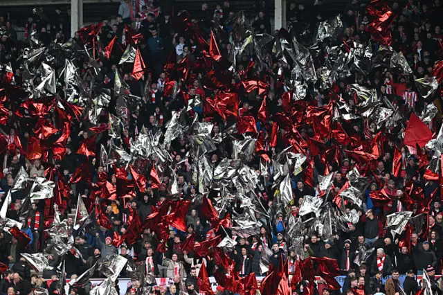 Sunderland fans build the atmosphere in the crowd ahead of kick-off