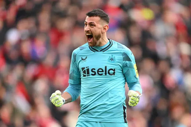 Martin Dubravka of Newcastle United celebrates after going ahead