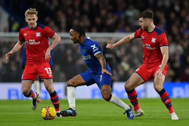 Chelsea attacker Raheem Sterling on the ball