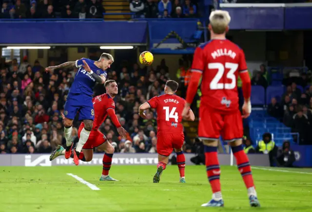 Enzo Fernandez connects with a header