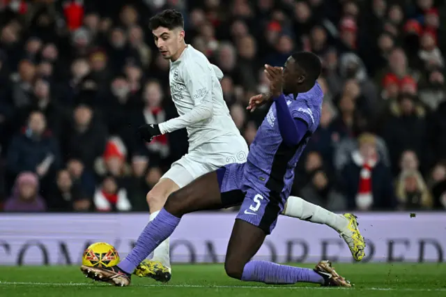 Ibrahima Konate tackles Arsenal's Kai Havertz