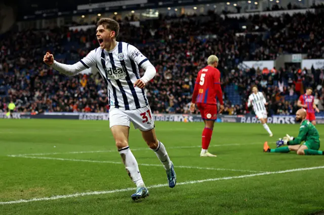 Tom Fellows of West Bromwich Albion celebrates