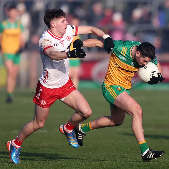 Action between Tyrone and Donegal in the McKenna Cup