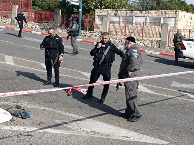 Israeli police at site of rocket fall in Kiryat Shmona