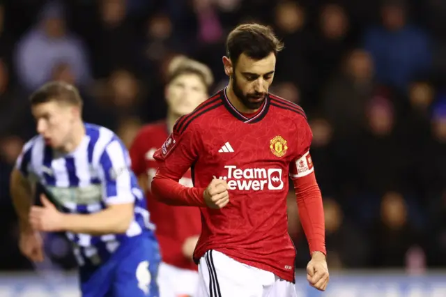 Bruno Fernandes celebrates scoring for Manchester United