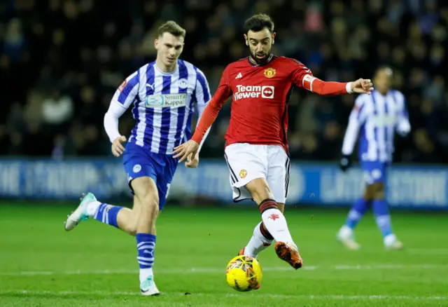 Manchester United's Bruno Fernandes passing the ball