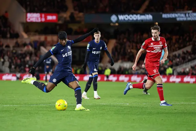 Noni Madueke of Chelsea shoots and misses