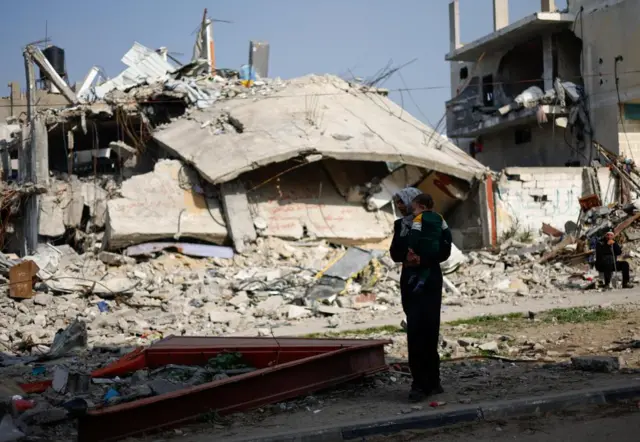 A destroyed building in Rafah, in southern Gaza, on Tuesday