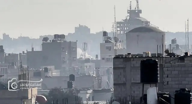 A picture of Khan Younis skyline showing Al-Farra Tower in the background