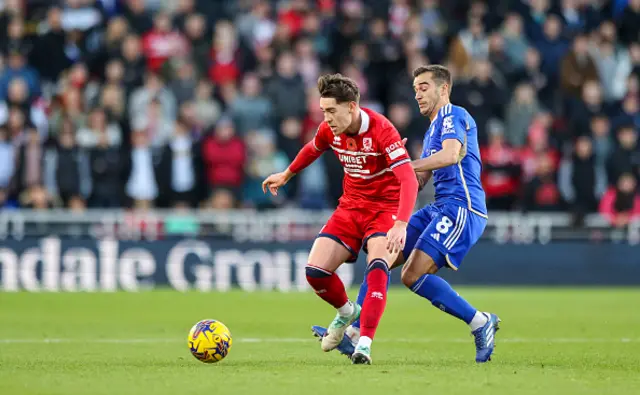 Hayden Hackney shields the ball from Leicester City's Harry Winks