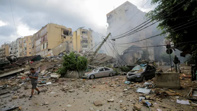 he aftermath of Israeli attacks on the southern suburbs of Beirut