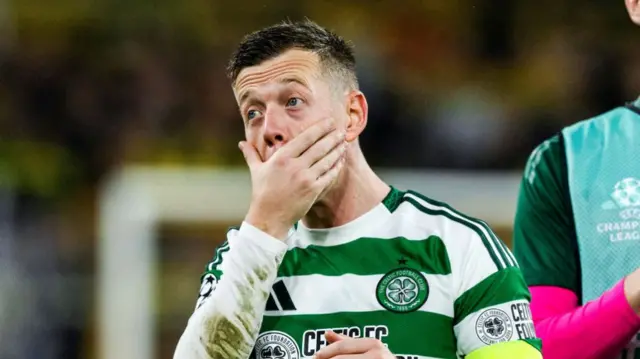 DORTMUND, GERMANY - OCTOBER 01: Celtic Captain Callum McGregor at Full Time during a UEFA Champions League matchday two League Phase match between Borussia Dortmund and Celtic at the Signal Iduna Park, on October 01, 2024, in Dortmund, Germany. (Photo by Craig Williamson / SNS Group)