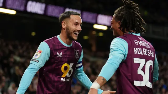 Burnley's Josh Brownhill celebrates scoring against Plymouth