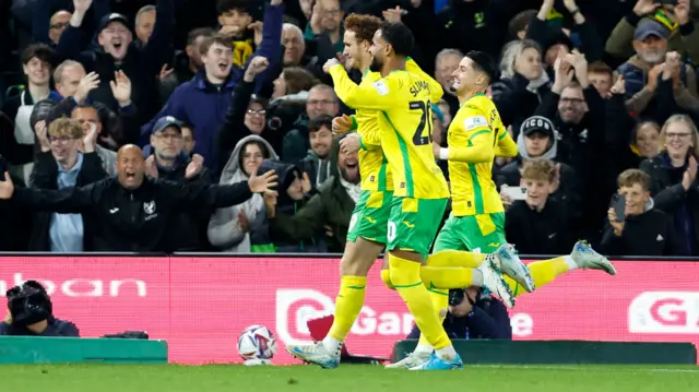 Josh Sargent celebrates his opener against Leeds