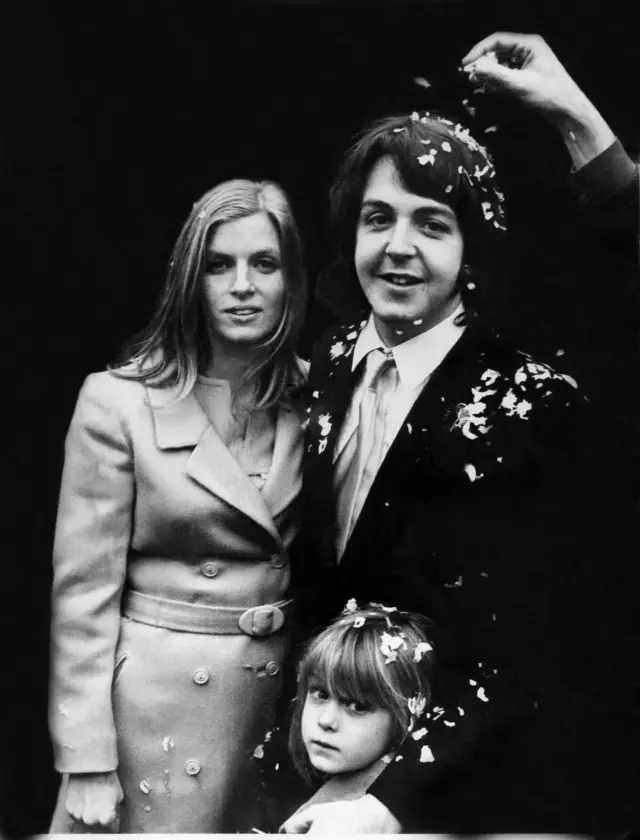 Sir Paul McCartney and Linda Eastman and sprinkled with confetti