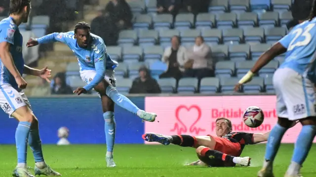 Haji Wright scores Coventry's second of the night against Blackburn