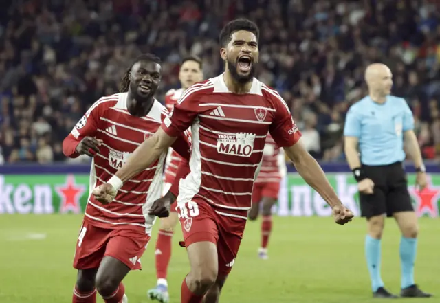 Brest's Mahdi Camara celebrates scoring their second goal