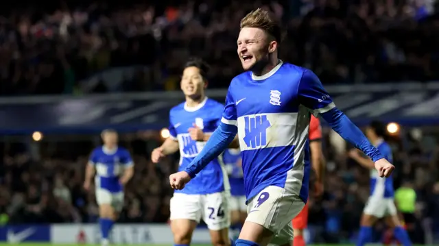 Alfie May celebrates a goal for Birmingham