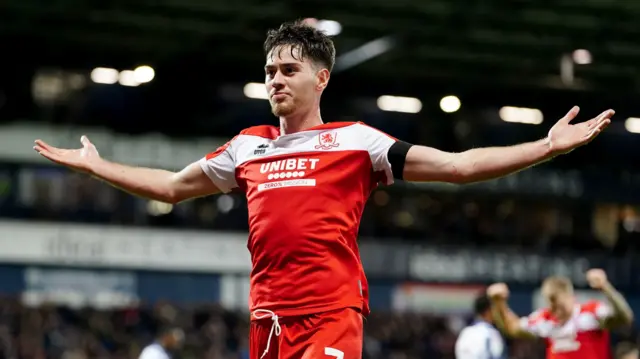 Middlesbrough's Hayden Hackney celebrates scoring at West Brom