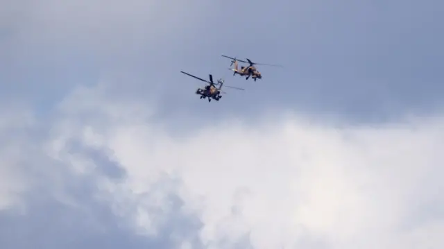 Israeli helicopter gunships over the Israel-Lebanon border