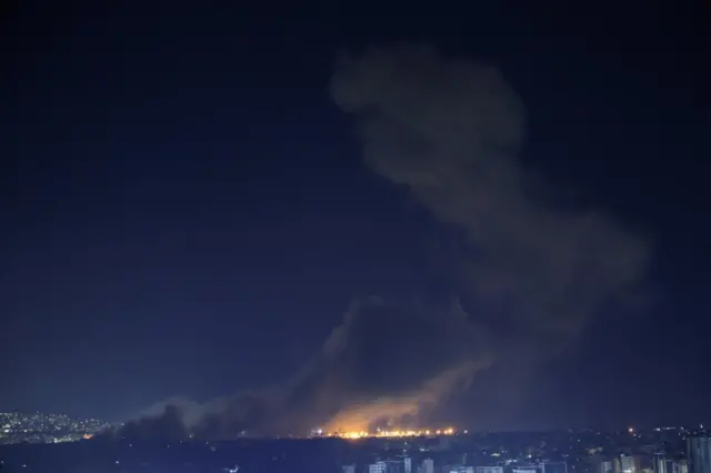 Smoke rising over southern Beirut last night