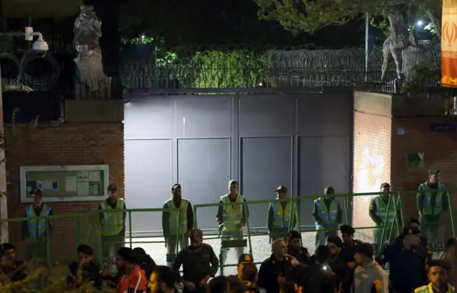 Guards outside the British embassy