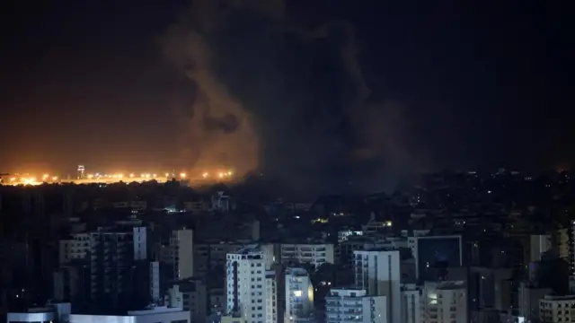 Smoke was seen billowing from the scene of a suspected Israeli air strike in southern Beirut