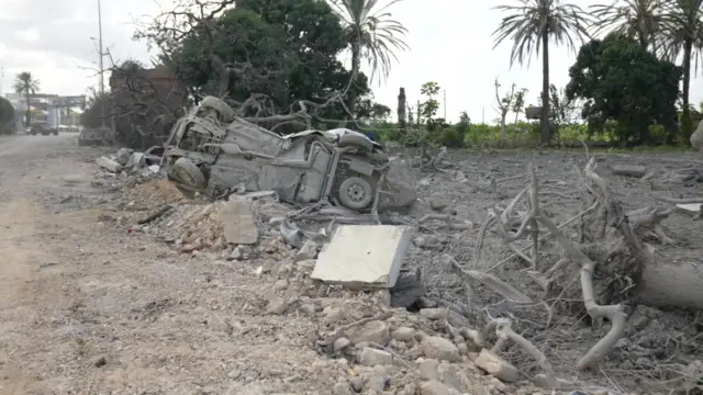 Trees ripped from ground after strike near Tyre, Lebanon