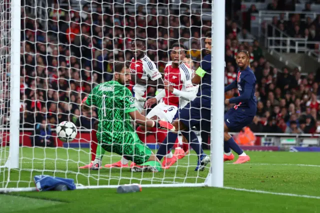 Donnarumma fails to stop the ball going into the net