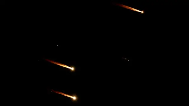 Missiles seen in the sky above Tel Aviv on Tuesday evening