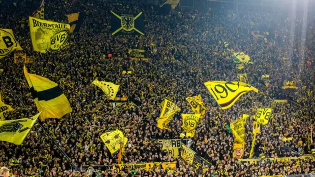 DORTMUND, GERMANY - OCTOBER 01: The famous 'Yellow Wall' during a UEFA Champions League matchday two League Phase match between Borussia Dortmund and Celtic at the Signal Iduna Park, on October 01, 2024, in Dortmund, Germany. (Photo by Craig Williamson / SNS Group)