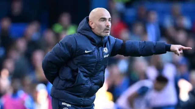 Enzo Maresca, Manager of Chelsea, reacts during the Premier League match between Chelsea FC and Brighton & Hove Albion FC at Stamford Bridge on September 28, 2024 in London, England.