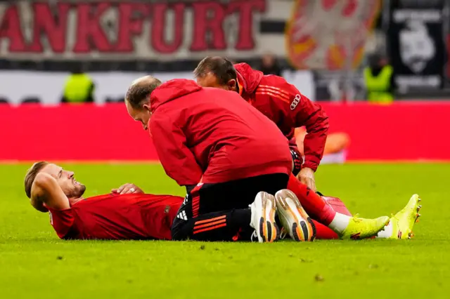 Harry Kane receiving treatment for Bayern Munich