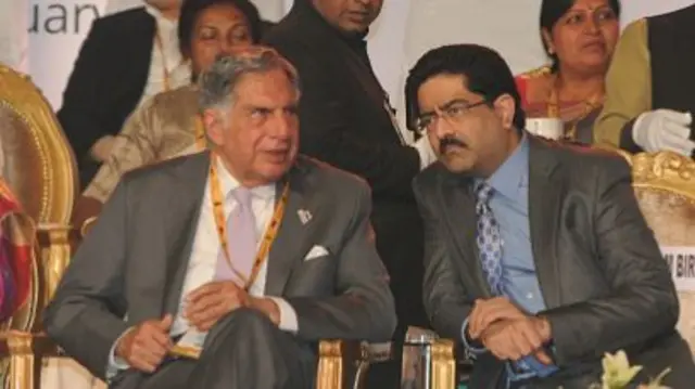 Industrialists Ratan Tata and Kumar Mangalam Birla attend the global investors summit "Momentum Jharkhand" on February 16, 2017 in Ranchi