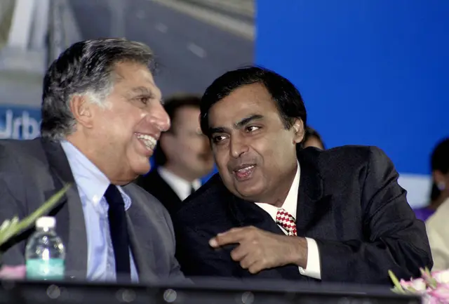 Ratan Tata and Mukesh Ambani in 2007.