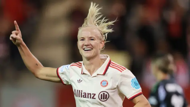 Pernille Harder celebrates after scoring against Arsenal