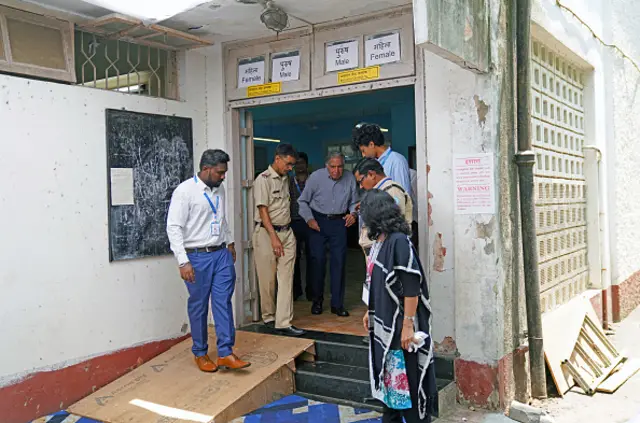 Ratan Tata leaves a polling station after casting his ballot during the fifth phase of voting for national elections in Mumbai