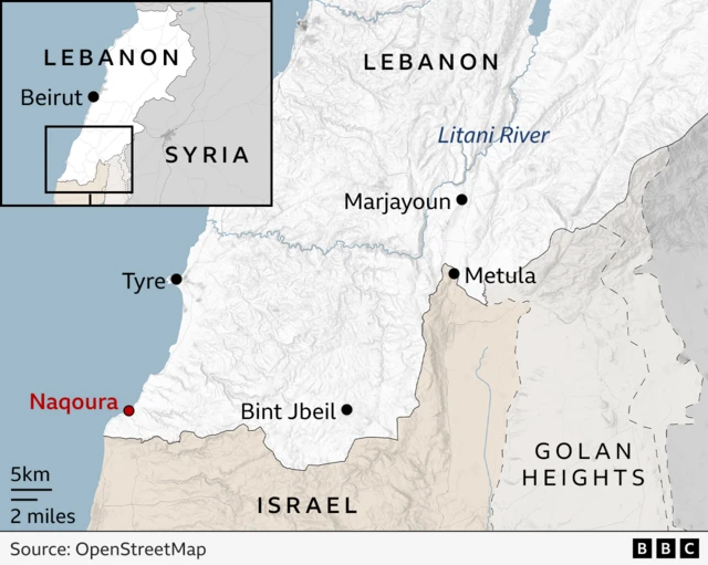 Map shows where Naqoura is