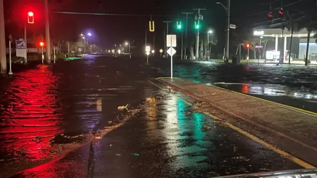 This picture shows flooding caused by a storm surge in Lee County, south-west Florida
