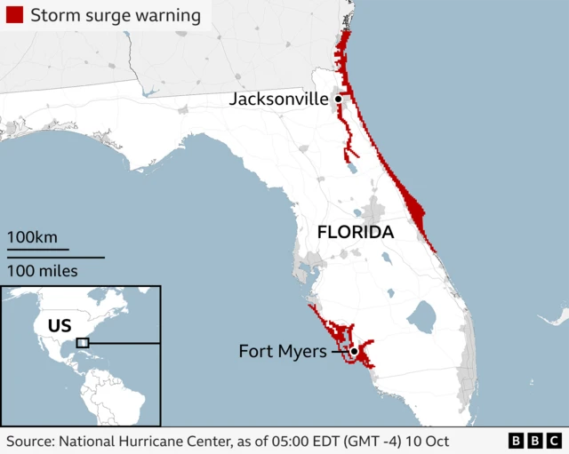 Storm surge warning map