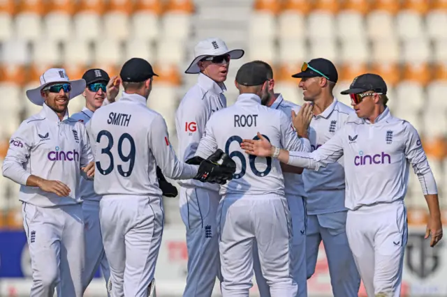England celebrate a wicket v Pakistan