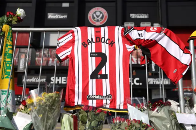 George Baldock Sheffield United shirt outside Bramall Lane