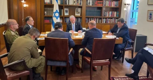 Israel's Prime Minister Benjamin Netanyahu and his advisers pictured during Wednesday's call with President Biden