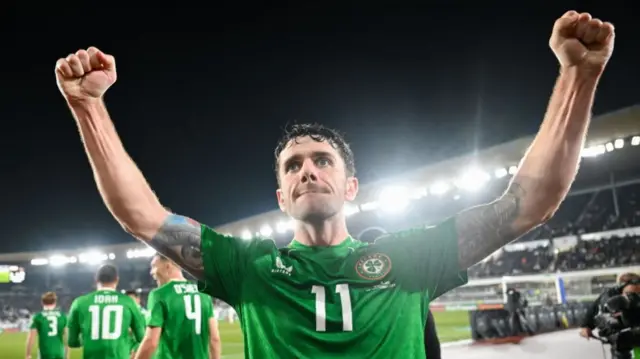 Robbie Brady celebrates scoring the late winner for Republic of Ireland in Helsinki