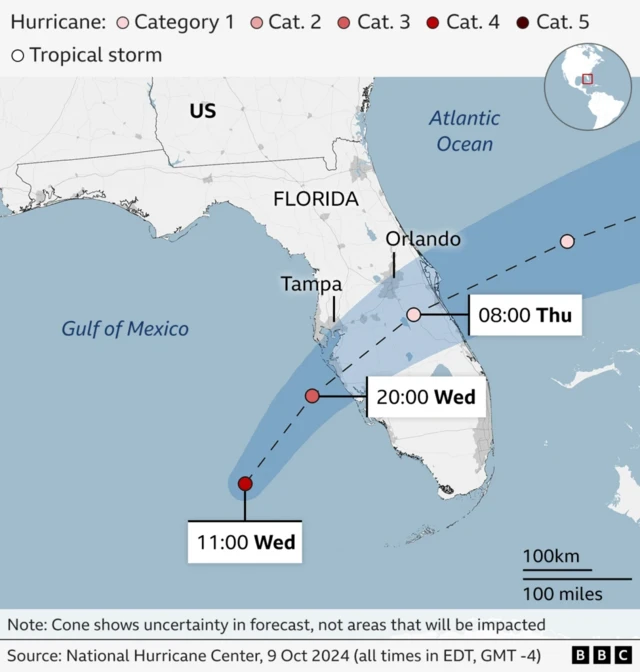 A map showing where Milton is heading