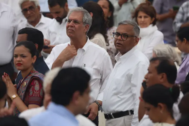 Tata's half-brother, Noel Tata (L), and chairperson of the Tata Group, Natarajan Chandrasekaran (R)